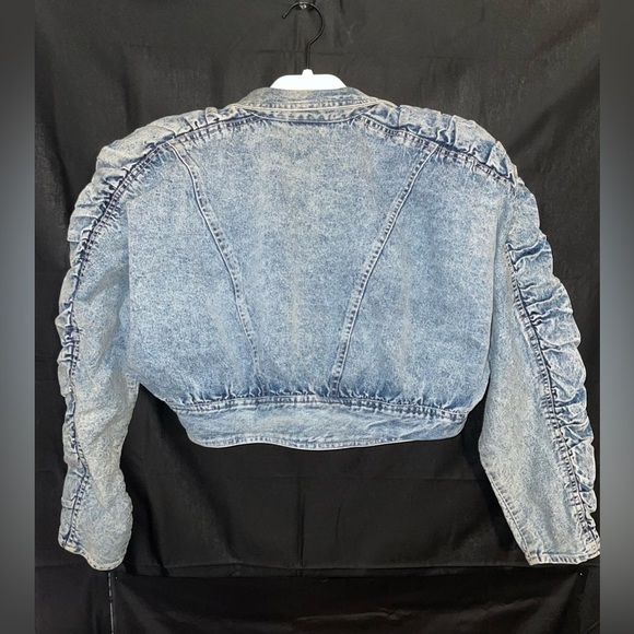 Vintage 80s Joni Blair Ruched Sleeve Cropped Denim Jacket - Picture 7 of 9